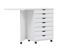 Makastle Armoire Roulante avec Plateau de Table Pliable, Caisson de Bureau Mobile avec 7 Tiroirs pour Chambre à Coucher, Salon, 105.5x39x74.5 cm Blanc Bois Pin