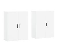 Makastle Armoires Murales avec 2 Portes et 3 Compartiments Lot de 2, Étagère de Rangement Suspendue pour Salon, Chambre, 69,5x34x90 cm Blanc Bois D'ingénierie