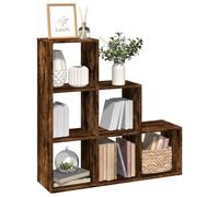 Makastle Bibliothèque à 3 Niveaux et 6 Compartiments, Étagère de Rangement, Meuble de Rangement, séparateur de pièce, pour Salon, Bureau, Cuisine, chêne fumé 99x29x99 cm