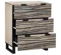 Makastle Buffet avec 3 Tiroirs, Commode, Armoire, Meuble de Rangement pour Chambre à Coucher, Salle de Séjour, Bureau à Domicile, 60x33,5x75 cm Blanc Bois Manguier Massif