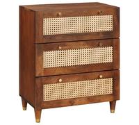 Makastle Buffet avec 3 Tiroirs, Commode, Armoire, Meuble de Rangement pour Chambre à Coucher, Salle de Séjour, Bureau, 60x33x75 cm Marron Bois Manguier Massif