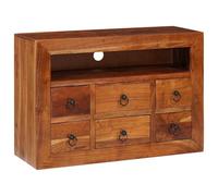 Makastle Buffet avec 6 Tiroirs et Compartiment Ouvert, Armoire de Rangement pour Bureau à Domicile, Chambre à Coucher, 80 x 30 x 55 cm Marron Bois D'acacia Massif