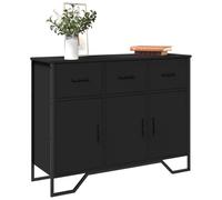 Makastle Buffet Cuisine Table d'Entrée Multi-rangements Table de Couloir Meuble de Salon Bout de Canapé Polyvalente Table avec 3 Portes et 3 Tiroirs, Noir 97x32,5x74,5 cm