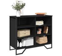 Makastle Buffet Cuisine Table d'Entrée Multi-rangements Table de Couloir Meuble de Salon Bout de Canapé Polyvalente Table avec 6 Étagères, Noir 91x35,5x74,5 cm Bois d’ingénierie