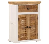 Makastle Buffet d'appoint à 1 tiroir et 2 Portes, Buffet Salle a Manger Meuble de Rangement Armoire de Cuisine Style Rural pour Chambre et Salon, Blanc et Marron 55x30x73 cm