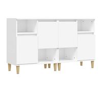 Makastle Buffet de Salon 60x35x70 cm Blanc en Bois d'Ingénierie avec Pieds en Eucalyptus, 2 Portes et 4 Compartiments, Lot de 2