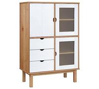 Makastle Buffet Haut OTTA Marron et Blanc 85x43x125 cm Bois Massif pin