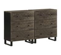 Makastle Buffets avec 3 Tiroirs Lot de 2, Commode, Armoire, Meuble de Rangement pour Chambre à Coucher, Salle de Séjour, Bureau, 60x33x75 cm Noir Massif Manguier