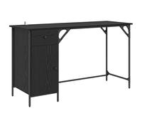 Makastle Bureau d'Ordinateur pour Rédaction et Études, 131 x 48 x 75 cm, Rectangulaire, Chêne Noir, Métal et Bois d'Ingénierie, Finition Déchirée, avec Tiroir et Porte de Rangement