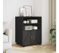 Makastle Caisson à roulettes, Caisson de Bureau, Armoire de Bureau à roulettes, Armoire à imprimante avec étagères et Portes, Noir 60x48x81 cm Bois d'ingénierie