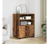 Makastle Caisson à roulettes, Caisson de Bureau, Armoire de Bureau à roulettes, Armoire à imprimante avec étagères et Portes, Vieux Bois 60x48x81 cm Bois d'ingénierie
