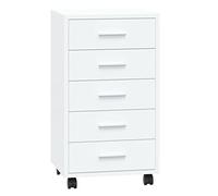 Makastle Caisson de Bureau avec 5 Tiroirs et roulettes, Meuble de Rangement Mobile pour Papier, Document et Correspondance, 33x38x63 cm Blanc Brillant Bois D'ingénierie