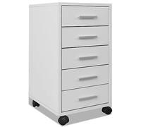 Makastle Caisson de Bureau avec 5 Tiroirs et roulettes, Meuble de Rangement Mobile pour Papier, Document et Correspondance, 33x38x63 cm Blanc Bois D'ingénierie