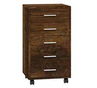 Makastle Caisson de Bureau avec 5 Tiroirs et roulettes, Meuble de Rangement Mobile pour Papier, Document et Correspondance, 33x38x63 cm Chêne Fumé Bois D'ingénierie