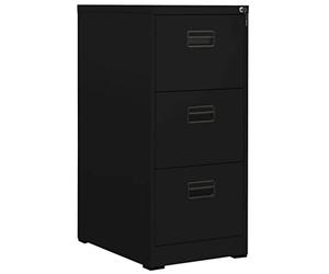Makastle Caisson de Bureau, Meuble de Rangement pour Dossiers Suspendus Format A4, Armoire Documents avec 3 Tiroirs Verrouillables, en Métal, Noir 46x62x102,5 cm