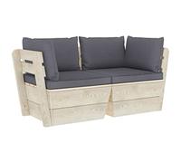 Makastle Canapé Palette 2 Places de Jardin en Bois d'Épicéa Imprégné avec Coussins Polyester, 60 x 60 x 65 cm, Anthracite, 45,2 kg