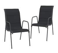 Makastle Chaise de Jardin avec Structure en Acier Lot de 2, Chaise de Terrasse avec Dossier et Accoudoir Incurvés pour Balcon Patio, Noir 51 x 66 x 88 cm Textilène