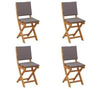 Makastle Chaise de Jardin Pliante d'Extérieur 4 pcs en Bois d'Acacia Massif avec Coussin Amovible, Gris Foncé, 36 x 46 x 86 cm, 19,1 kg