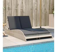 Makastle Chaise Longue Double avec Coussins, Bain de Soleil 2 Places, Transat de Plage Jardin Exterieur Sun Lounger, Gris Clair 114x205x73 cm Poly rotin
