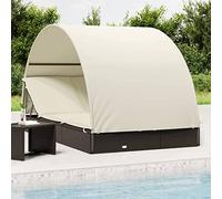 Makastle Chaise Longue Double avec Toit et Coussins, Dossier réglable, Bain de Soleil 2 Places, Transat de Plage Jardin Exterieur Sun Lounger, Noir 211x112x140 cm