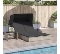 Makastle Chaise Longue Double, Bain de Soleil 2 Places avec auvent et Coussins, Transat Fauteuil Relax Salon de Jardin Exterieur Sun Lounger, 108 x 236 x 102/110 cm