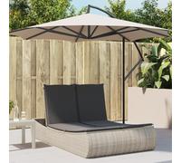 Makastle Chaise Longue Double, Bain de Soleil 2 Places avec Coussins, Dossier réglable, Transat de Plage Jardin Exterieur Sun Lounger, 110 x 200 x 75 cm Gris Clair résine tressée