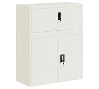 Makastle Classeur Métallique avec 4 Portes Verrouillables et Étagère Réglable, Organisateur pour Bureau et Scolaire, Grand Espace de Rangement, 90x40x110 cm Blanc Acier