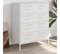 Makastle Commode à 4 Tiroirs, Armoire Style Industriel Meuble de Rangement avec 4 Tiroirs, Buffet d'appoint pour Chambre à Coucher Salon Entrée, Blanc 68x39x89 cm Acier