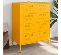 Makastle Commode à 4 Tiroirs, Armoire Style Industriel Meuble de Rangement avec 4 Tiroirs, Buffet d'appoint pour Chambre à Coucher Salon Entrée, Jaune Moutarde 68x39x89 cm Acier