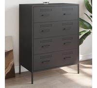 Makastle Commode à 4 Tiroirs, Armoire Style Industriel Meuble de Rangement avec 4 Tiroirs, Buffet d'appoint pour Chambre à Coucher Salon Entrée, Noir 68x39x89 cm Acier