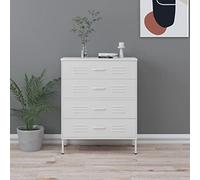 Makastle Commode à 4 tiroirs, Meuble de Rangement en Métal, Armoire de Rangement, Armoire à tiroirs, Buffet sur Salon, Chambre, Bureau, Blanc 80x35x101,5 cm Acier