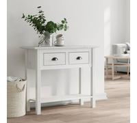 Makastle Console Meuble, Table Console Table d'appoint avec 2 Tiroirs et 1 Étagère, Meuble de Rangement pour Entrée ou Salon, Blanc 91x35x74 cm Bois de pin Massif