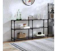 Makastle Console Meuble, Table Console Table d'appoint avec Dessus en Verre, Meuble de Rangement pour Entrée ou Salon, Noir 158,5x30x81 cm Acier
