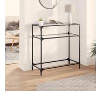 Makastle Console Meuble, Table Console Table d'appoint avec Dessus en Verre, Meuble de Rangement pour Entrée ou Salon, Transparent 80x35x81cm Acier