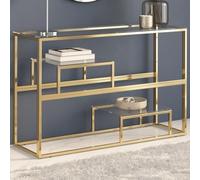 Makastle Console Meuble, Table Console Table d'appoint avec Étagères, Meuble de Rangement pour Entrée ou Salon, doré Acier Inoxydable et Verre trempé