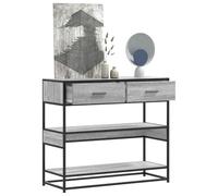 Makastle Console Meuble, Table Console, Table d'appoint avec Tiroirs et Étagères, Meuble de Rangement pour Entrée ou Salon, Sonoma Gris 90x35x80 cm Bois d'ingénierie