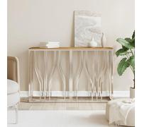 Makastle Console Meuble, Table Console Table d'appoint, Meuble de Rangement pour Entrée ou Salon, argenté Acier Inoxydable et Bois Massif d'acacia