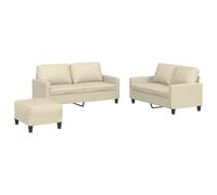 Makastle Ensemble de Canapés 3 Pièces avec Repose-Pied, Causeuse avec Cadre Métallique et Coussin pour Appartement Bureau, Crème 138 x 77 x 80 cm Similicuir