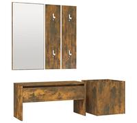 Makastle Ensemble de Meubles de Couloir avec Miroir Patère et Cache-Pot, Banc d'Entrée avec Tiroir pour Couloir Chambre, Chêne Fumé 80 x 30.5 x 40 cm Bois d'Ingénierie