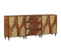 Makastle Ensemble de Mobilier de Salle de Bain Lot de 3, Meuble de Rangement pour Chambre à Coucher, Salon, 180 x 33 x 75 cm Miel Marron et Or Bois Manguier Brut Massif