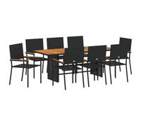 Makastle Ensemble de Salle à Manger de Jardin 9 Pièces avec 8 Chaises, Table à Manger avec Plateau en Bois pour Patio Terrasse, Noir et Marron 190 x 80 x 75 cm Poly Rattan