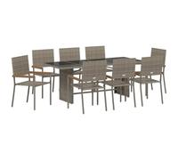 Makastle Ensemble de Salle à Manger de Jardin 9 Pièces avec 8 Chaises, Table à Manger avec Plateau en Verre pour Patio Terrasse, Gris 190 x 80 x 75 cm Poly Rattan