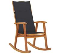 Makastle Fauteuil à Bascule Vintage pour Jardin, Terrasse et Salon avec Coussin Imperméable Anthracite, Bois d'Acacia Massif, 57 x 100 x 117 cm, Dossier Haut