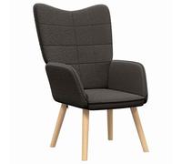 Makastle Fauteuil de Relaxation avec Motif à Carreaux, Chaise de Salon avec Dossier Incurvé et Pied en Bois Massif pour Bureau Chambre, Gris Foncé 62 x 67 x 95.5 cm Tissu