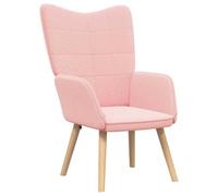 Makastle Fauteuil de Relaxation avec Motif à Carreaux, Chaise de Salon avec Dossier Incurvé et Pied en Bois Massif pour Bureau Chambre, Rose 62 x 67 x 95.5 cm Tissu