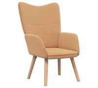 Makastle Fauteuil de Relaxation avec Motif à Carreaux, Chaise de Salon avec Dossier Incurvé et Pied en Bois Massif pour Bureau Chambre, Beige 62 x 67 x 95.5 cm Tissu