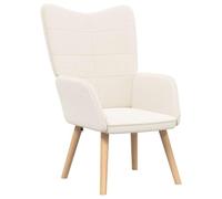 Makastle Fauteuil de Relaxation avec Motif à Carreaux, Chaise de Salon avec Dossier Incurvé et Pied en Bois Massif pour Bureau Chambre, Crème 62 x 67 x 95.5 cm Tissu