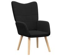 Makastle Fauteuil de Relaxation avec Motif à Carreaux, Chaise de Salon avec Dossier Incurvé et Pied en Bois Massif pour Bureau Chambre, Noir 62 x 67 x 95.5 cm Tissu