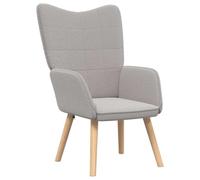 Makastle Fauteuil de Relaxation avec Motif à Carreaux, Chaise de Salon avec Dossier Incurvé et Pied en Bois Massif pour Bureau Chambre, Gris Clair 62 x 67 x 95.5 cm Tissu