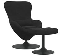 Makastle Fauteuil œuf avec Repose-Pieds, Chaise Pivotant sur 360° avec Dossier Incurvé et Base Ronde en Métal pour Chambre Bureau, Noir 63 x 73 x 90 cm Velours